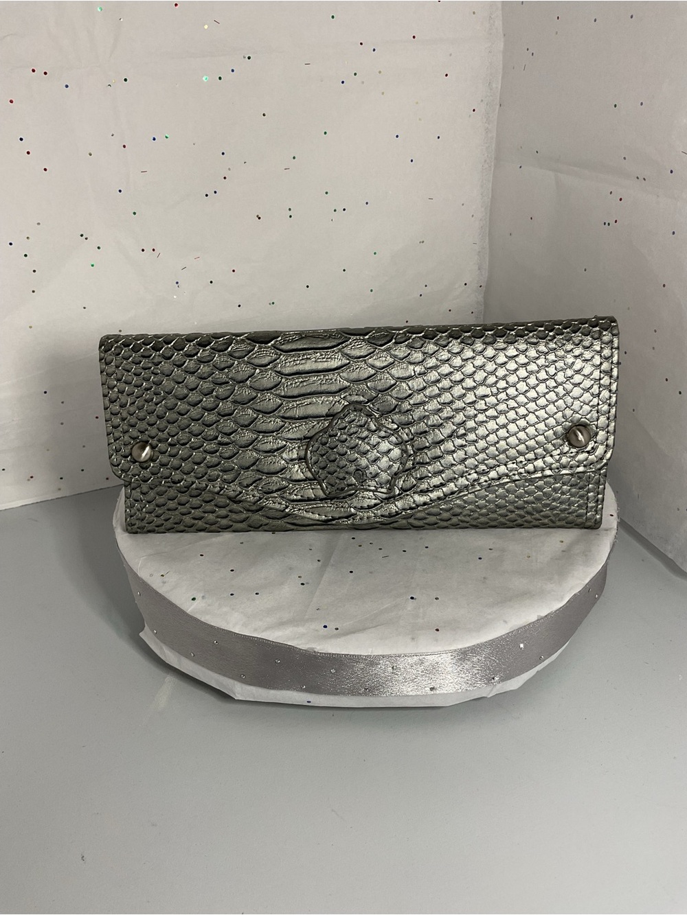 Icing Silver Snake-Embossed Clutch Wristlet